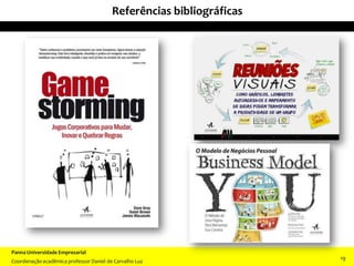 19
1919
Referências bibliográficas
Panna Universidade Empresarial
Coordenação acadêmica professor Daniel de Carvalho Luz
19
 