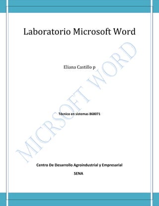 Laboratorio Microsoft Word
Eliana Castillo p
Técnico en sistemas 868071
Centro De Desarrollo Agroindustrial y Empresarial
SENA
 
