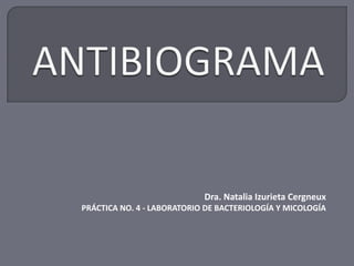 ANTIBIOGRAMA Dra. Natalia Izurieta Cergneux PRÁCTICA NO. 4 - LABORATORIO DE BACTERIOLOGÍA Y MICOLOGÍA 