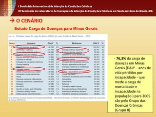  O CENÁRIO 
- 76,3% da carga de doenças em Minas Gerais (DALY – anos de vida perdidos por incapacidade - que mede a carga...