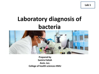 Laboratory diagnosis of
bacteria
Prepared by
Samira Fattah
Assis. Lec.
College of health sciences-HMU
Lab 1
 