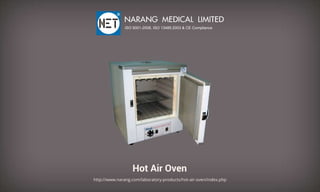 HotAirOven
http://www.narang.com/laboratory-products/hot-air-oven/index.php
NARANGMEDICALLIMITED
ISO9001-2008,ISO13485:2003&CECompliance
 