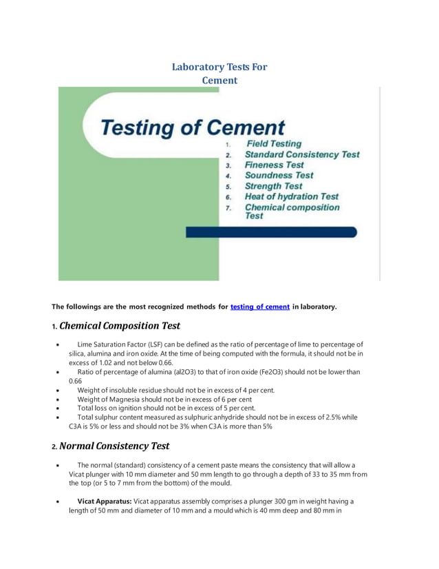TESTING OF CEMENT IN LABORATORY