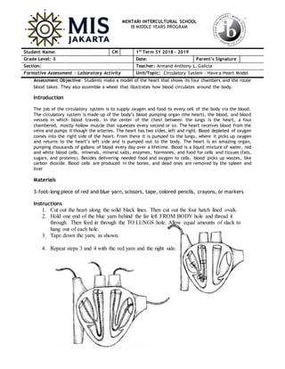 Heart Sample Program Laboratory activity circulatory system - have a heart model | DOCX