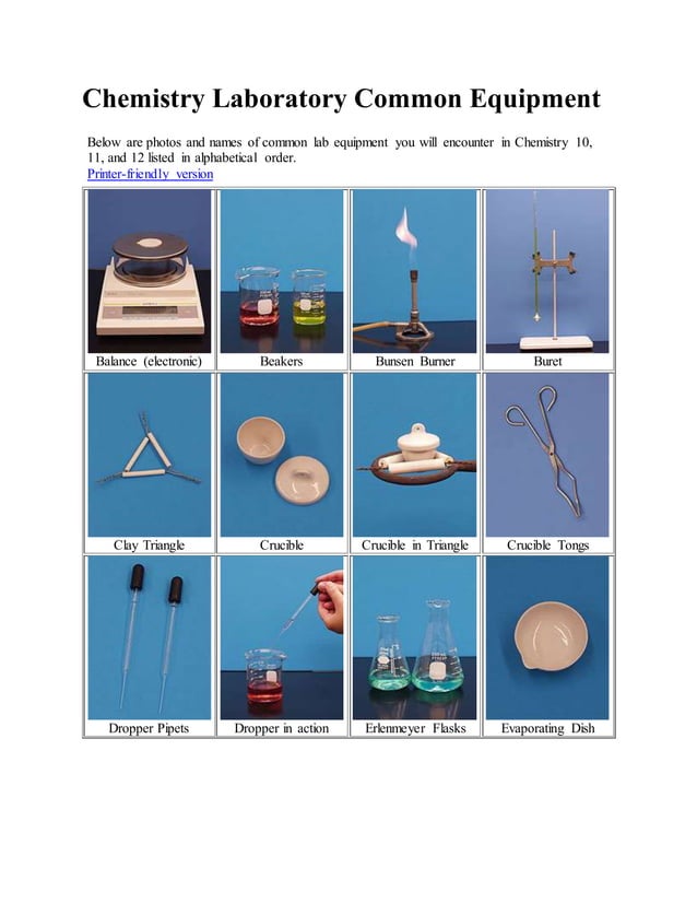 Common chemistry lab equipment | PDF