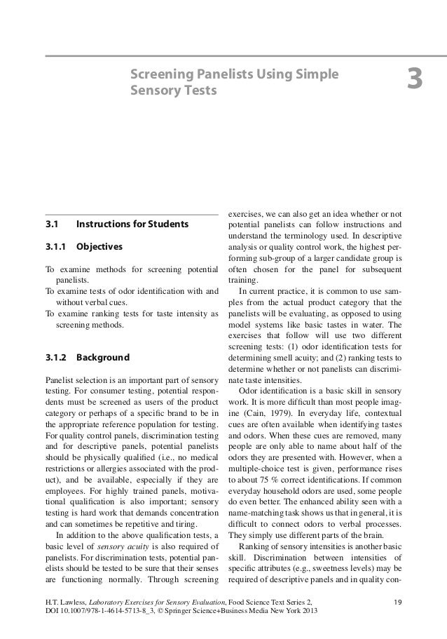 Laboratory exercises for sensory evaluation