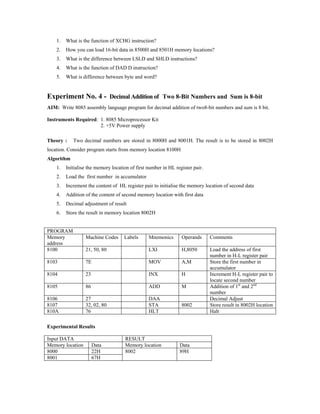 microprocessor Laboratory experiments manual | PDF