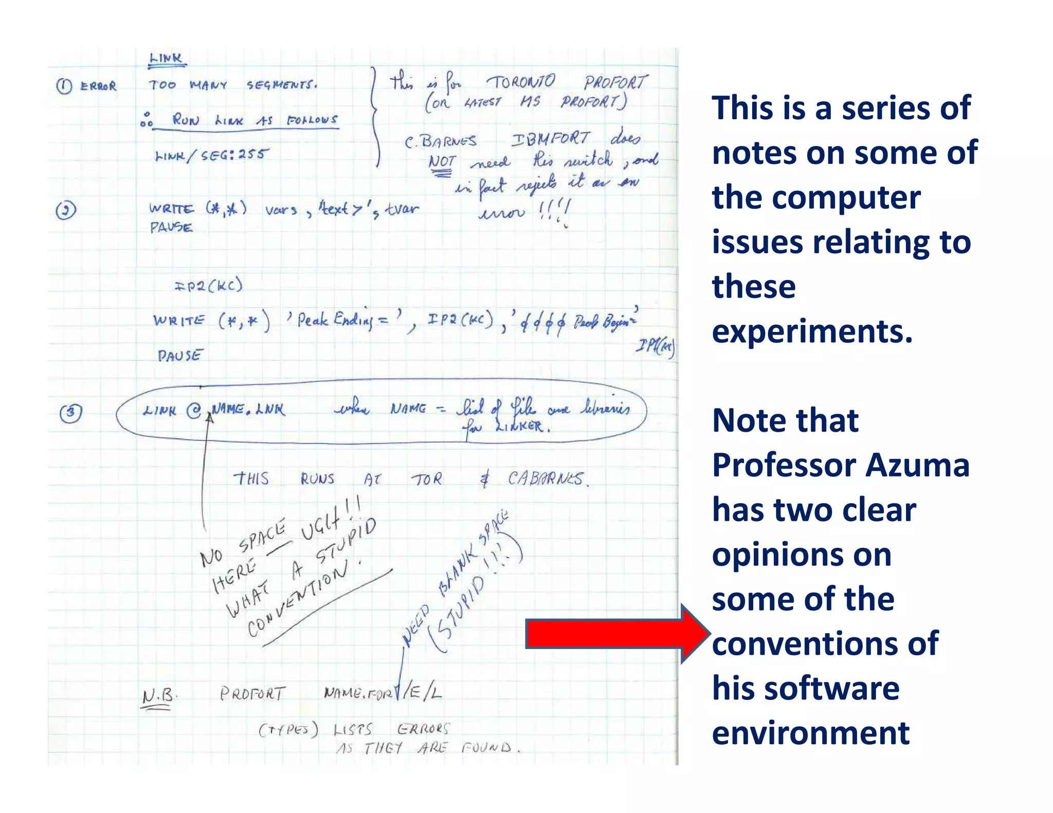 This is a series of
notes on some of
the computer
issues relating to
these
experiments.

Note that
Professor Azuma
has two clear
opinions on
some of the
conventions of
his software
environment
 