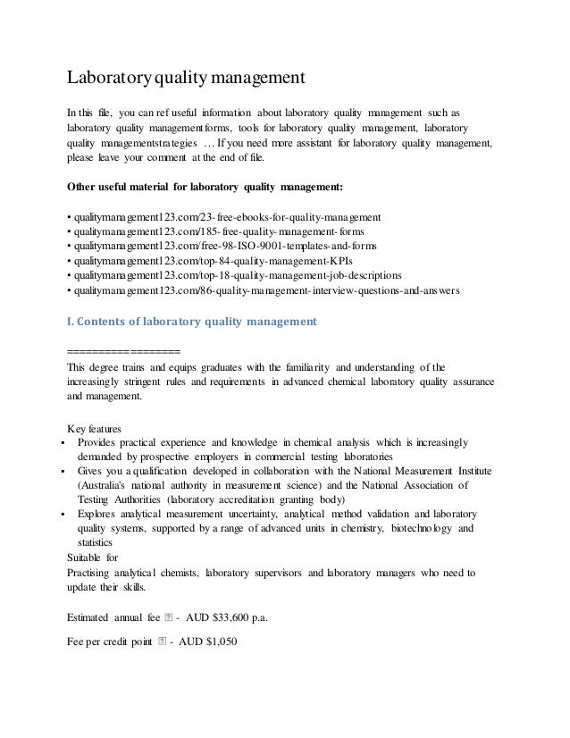Laboratory quality management