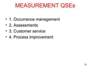 MEASUREMENT QSEs
• 1. Occurrence management
• 2. Assessments
• 3. Customer service
• 4. Process improvement
25
 
