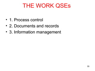 THE WORK QSEs
• 1. Process control
• 2. Documents and records
• 3. Information management
55
 