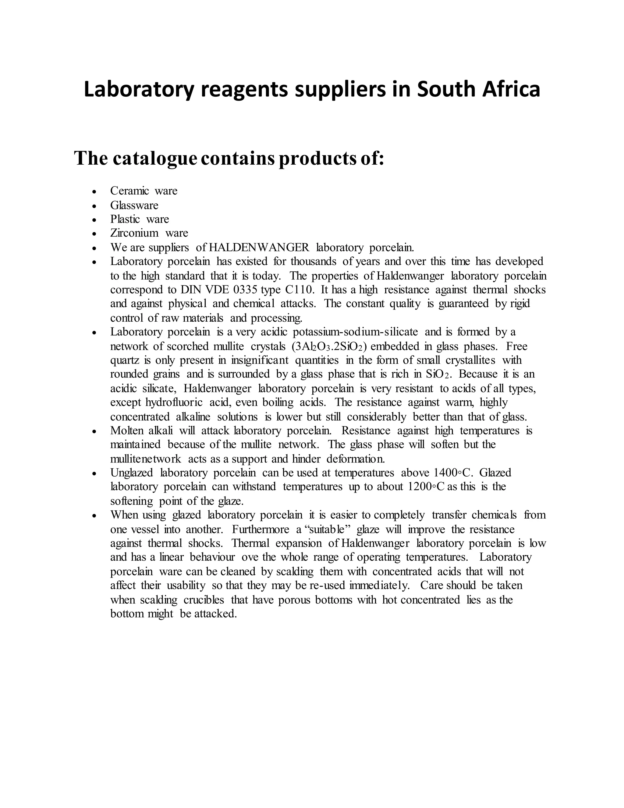 Laboratory reagents suppliers in south africa PDF