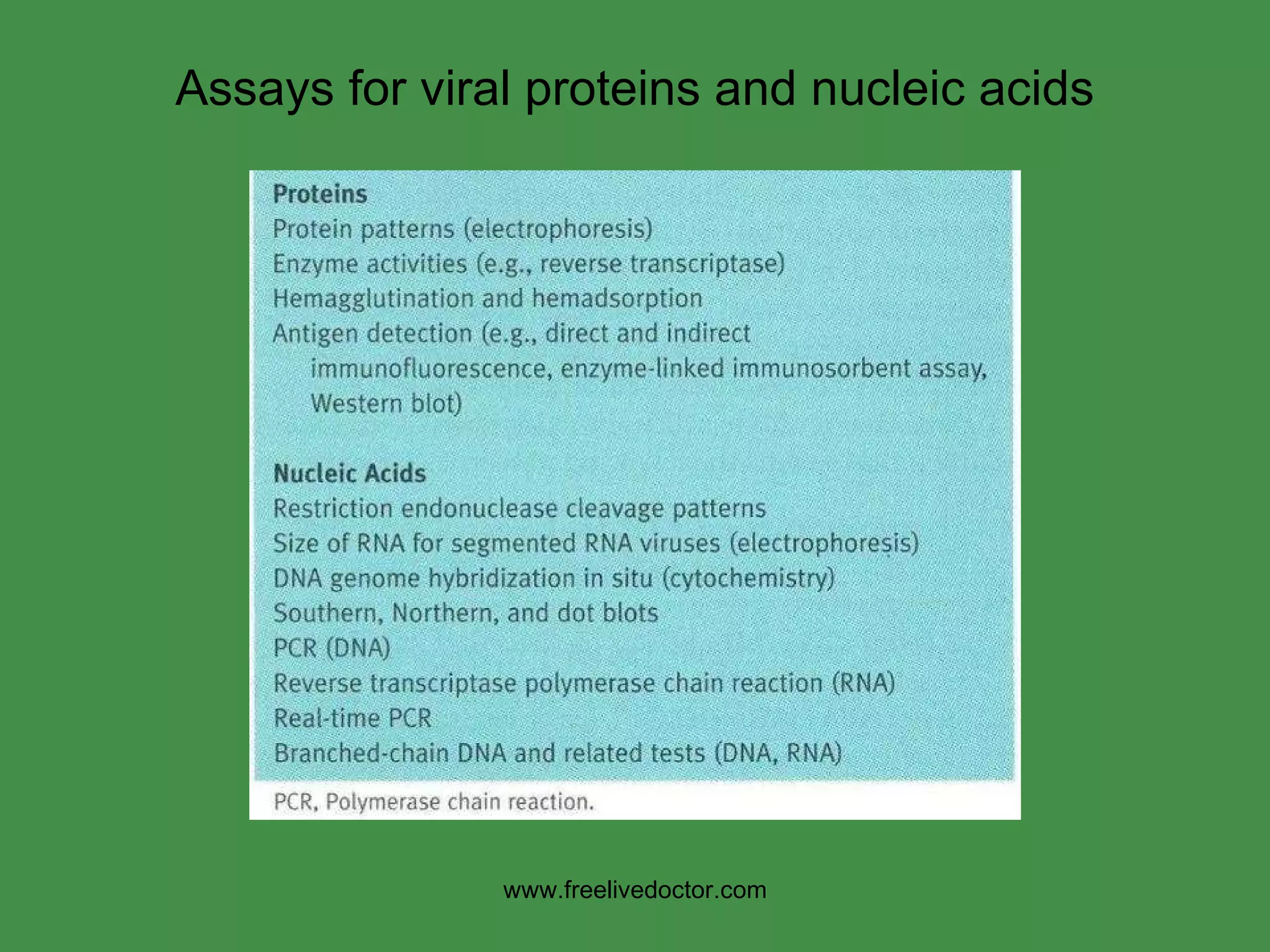 Assays for viral proteins and nucleic acids www.freelivedoctor.com 