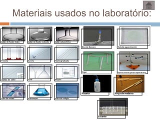 Materiais usados no laboratório:
 