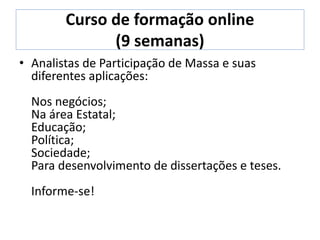 TREINAMENTO
(online – 9 semanas)
FORMAÇÃO DE CONSULTORES ESTRATÉGICOS PARA
implantação de Laboratórios de Inovação Disruptiva
em Organizações Tradicionais! – Curso básico.
Encare o futuro de frente!
- Na área privada e estatal;
- Na Educação;
- Na Política;
- Na Academia.
Informe-se!
cnepomu@gmail.com
 
