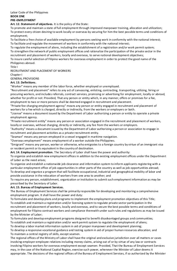 Labor Code Of The Philippines Labor Code Of The Philippines