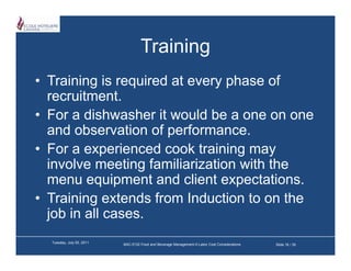 Cook Train Familiarizationx Labor cost considerations | PDF