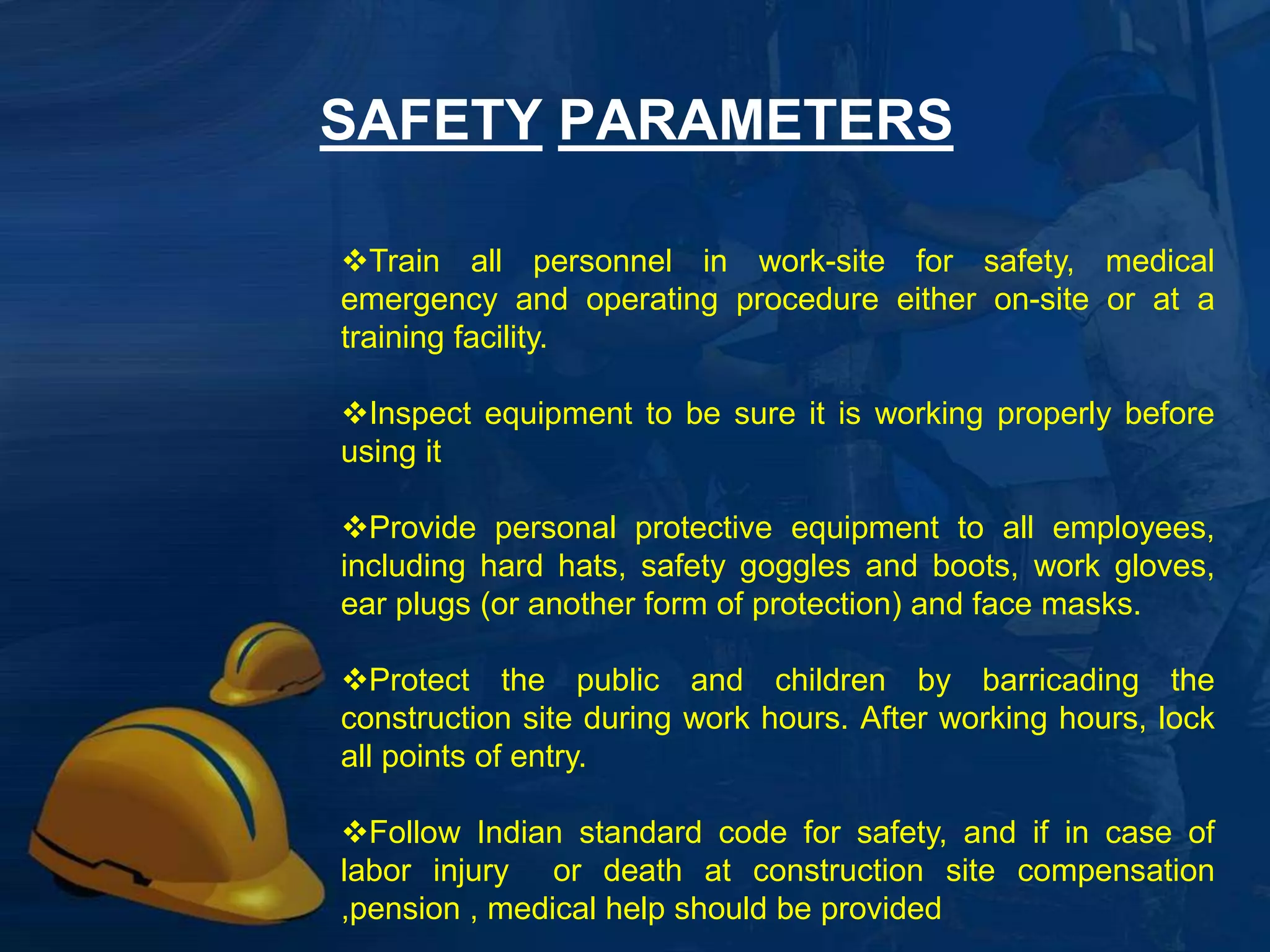 CONSTRUCTION SITES ARE RIFE THE FOLLOWING SOURCES OF 
DANGER: 
11 
Slip and trip hazards 
Overhead electrical wires and other exposed wiring 
Sharp edges 
Falls from elevation 
 