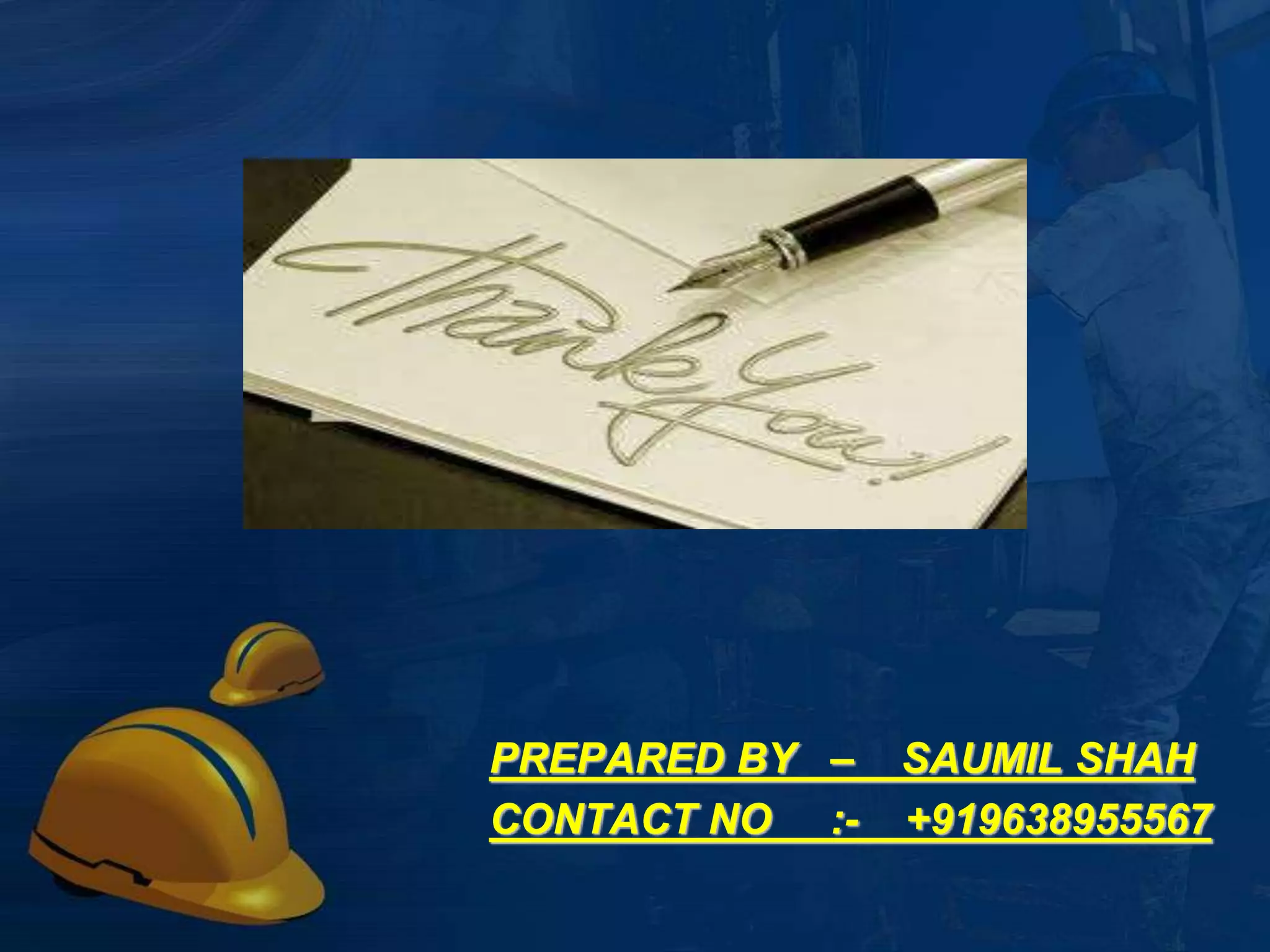 SAFETY PARAMETERS 
Train all personnel in work-site for safety, medical 
emergency and operating procedure either on-site or at a 
training facility. 
Inspect equipment to be sure it is working properly before 
using it 
Provide personal protective equipment to all employees, 
including hard hats, safety goggles and boots, work gloves, 
ear plugs (or another form of protection) and face masks. 
Protect the public and children by barricading the 
construction site during work hours. After working hours, lock 
all points of entry. 
Follow Indian standard code for safety, and if in case of 
labor injury or death at construction site compensation 
,pension , medical help should be provided 
12 
 