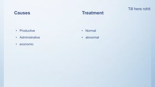 Causes
• Productive
• Administrative
• economic
Treatment
• Normal
• abnormal
Till here rohit
 
