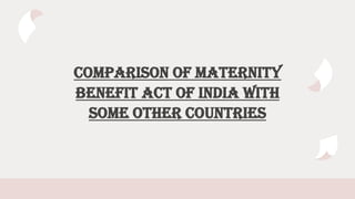 Comparison of Maternity
Benefit Act of India with
some other Countries
 