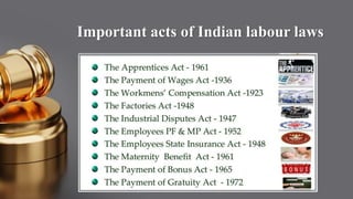 Important acts of Indian labour laws
 