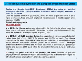 10
During the decade 2008-2018 (Eurofound 2020a) the rates of part-time
employment in all its types (permanent, fixed-term...