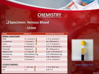CHEMISTRY
Specimen: Venous Blood
: Urine
www.alibaba.com
 