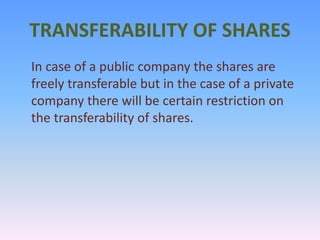 Transferable Shares nature and definition of a company | PPTX