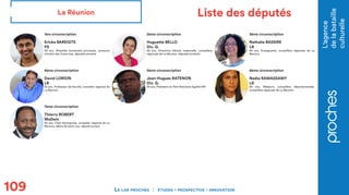 L'agence
delabataille
culturelle
109 Le lab proches études - prospective - innovation
Liste des députés
1ère circonscripti...