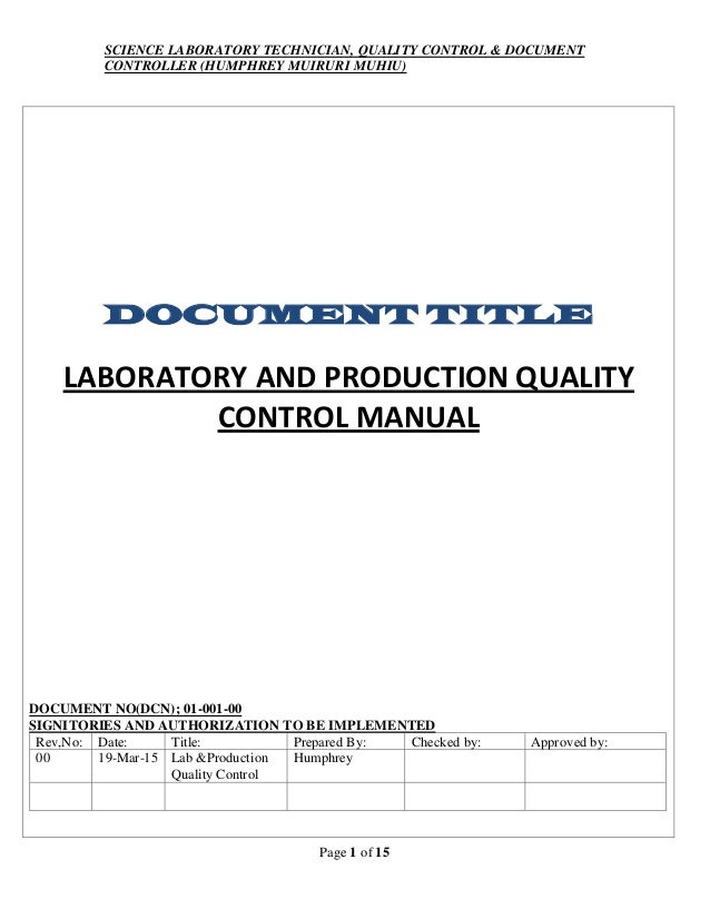 Lab&production quality control manual