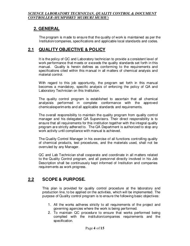 quality control technician job description
