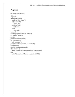 Python Lab manual program for BE First semester (all department | PDF