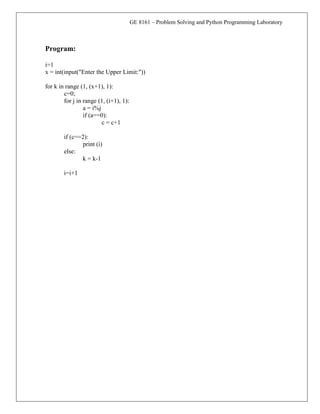 Python Lab manual program for BE First semester (all department | PDF