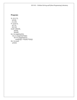 Python Lab manual program for BE First semester (all department | PDF