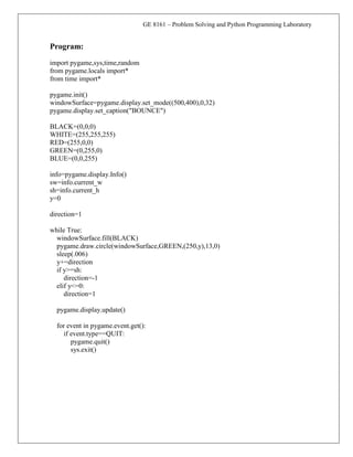 Python Lab manual program for BE First semester (all department | PDF