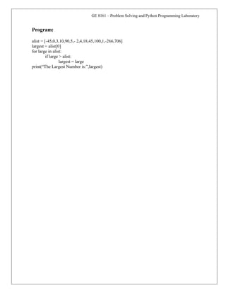 Python Lab manual program for BE First semester (all department | PDF