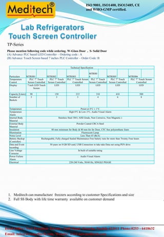 Meditech Lab Screen Lab refrigerator touch screen | PDF