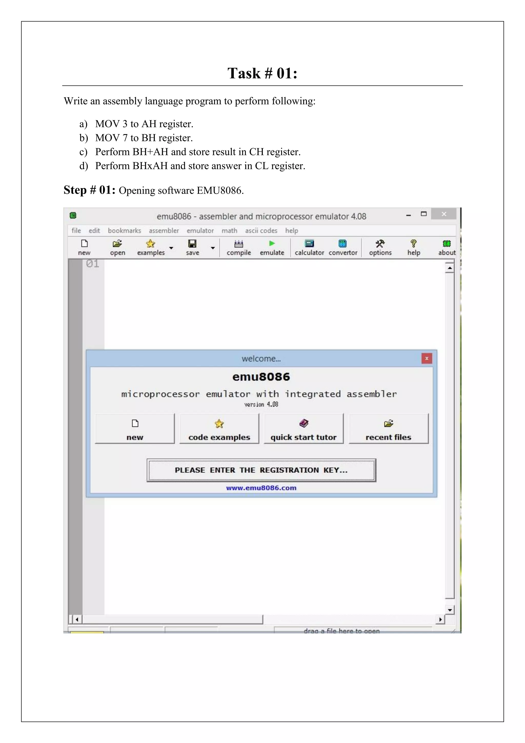 Addition, subtraction and multiplication in assembly language | PDF