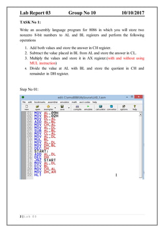 IMPLEMENTING ARITHMETIC INSTRUCTIONS IN EMU 8086 | DOCX