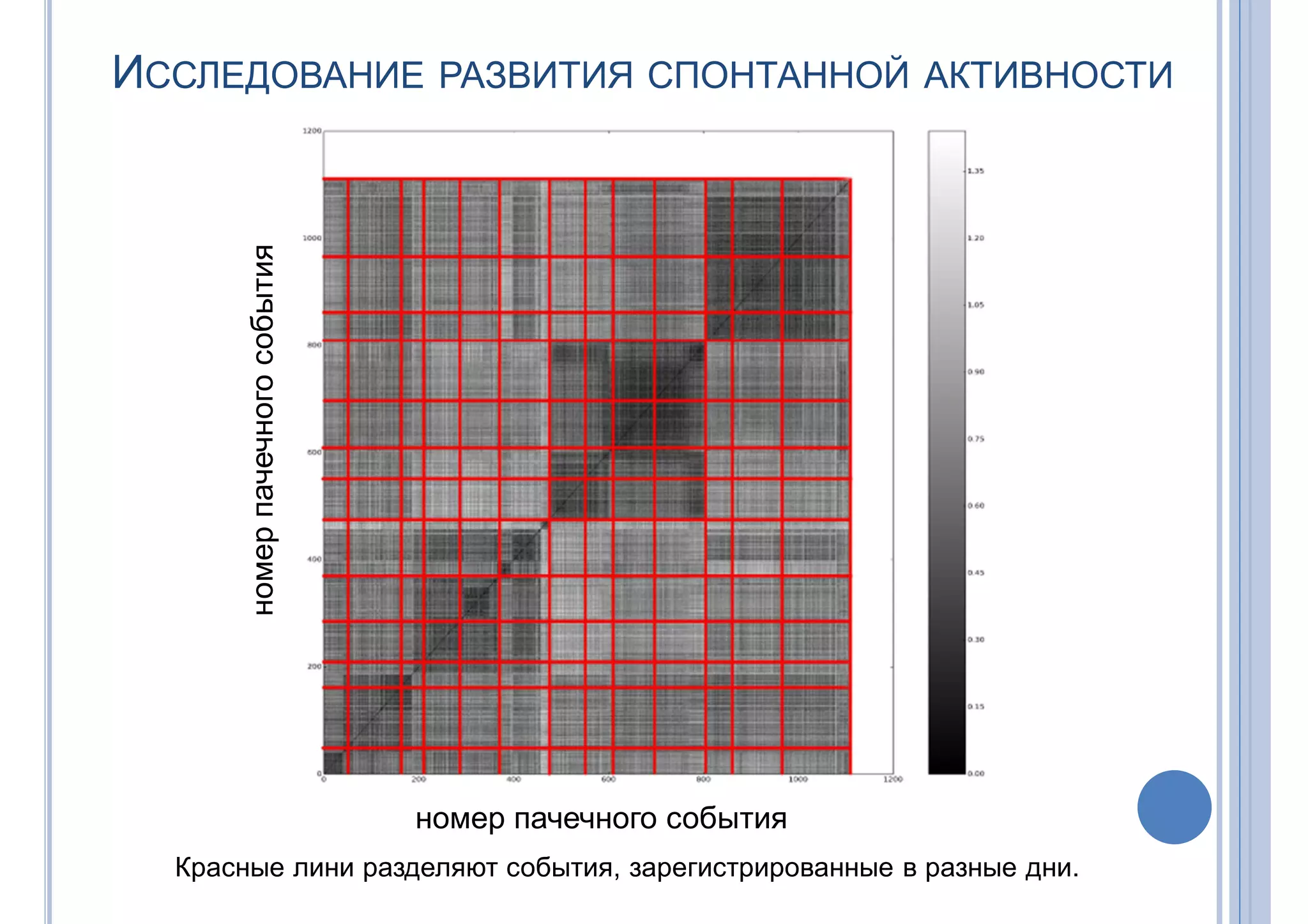 ИССЛЕДОВАНИЕ РАЗВИТИЯ СПОНТАННОЙ АКТИВНОСТИ
номер пачечного события
номерпачечногособытия
Красные лини разделяют события, зарегистрированные в разные дни.
 