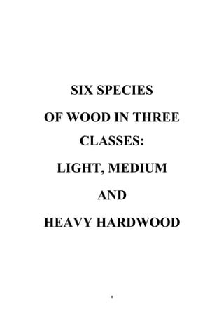 8
SIX SPECIES
OF WOOD IN THREE
CLASSES:
LIGHT, MEDIUM
AND
HEAVY HARDWOOD
 