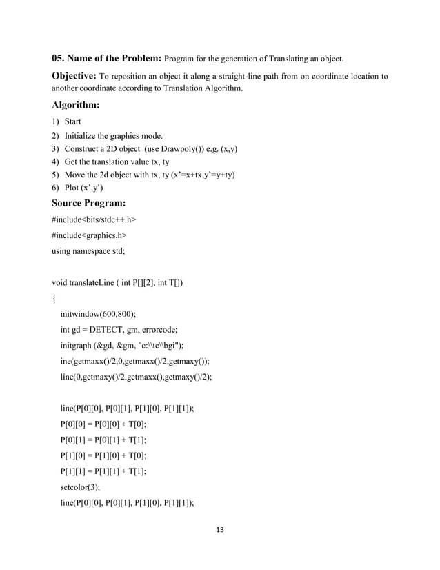 Computer graphics lab report with code in cpp | PDF