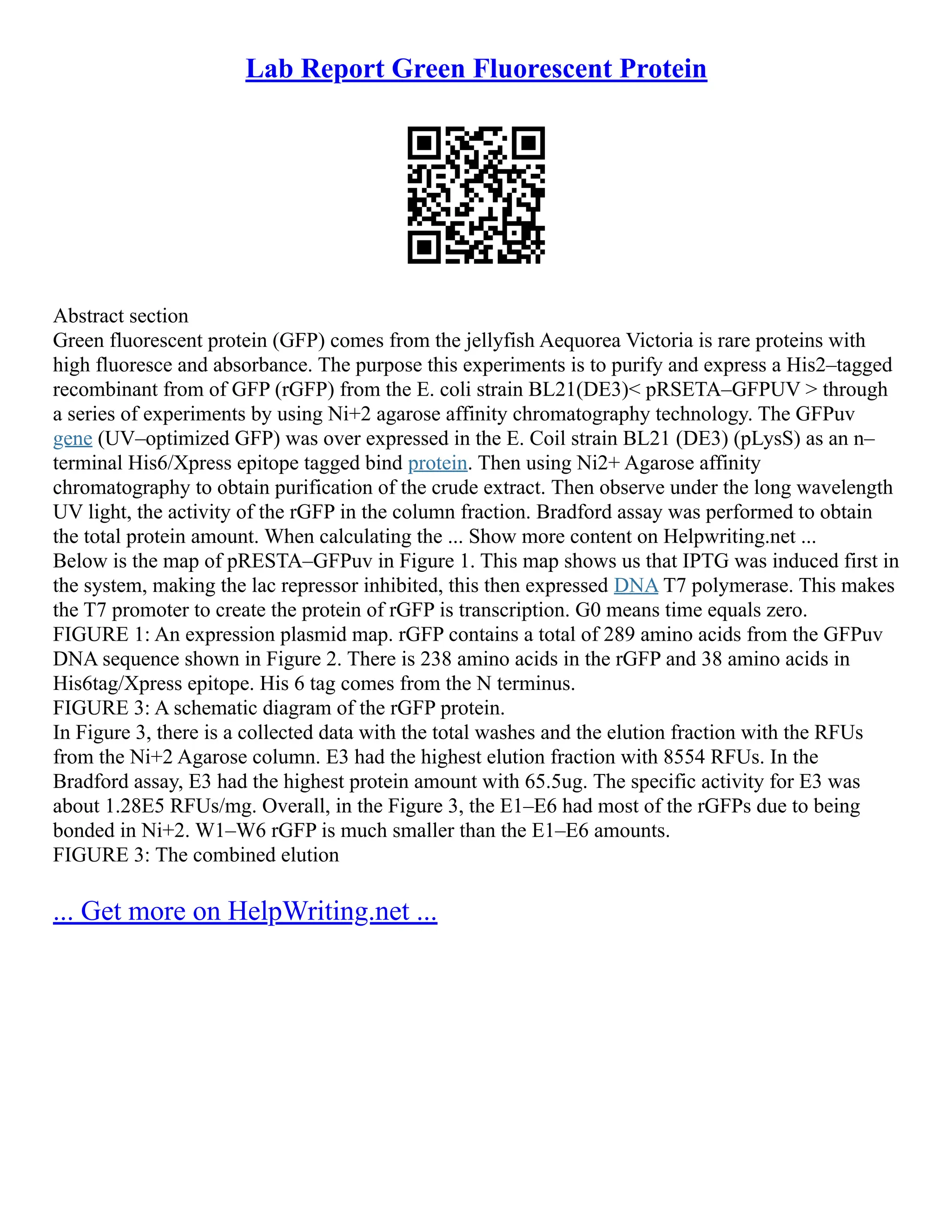 Lab Report Green Fluorescent Protein | PDF