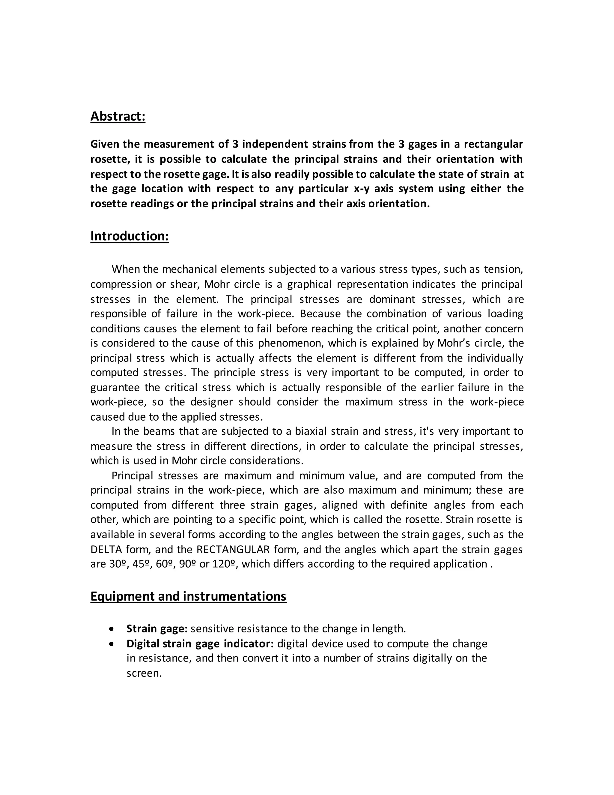 Instrumentation Lab. Experiment #7 Report: Strain Measurements 2 | DOCX