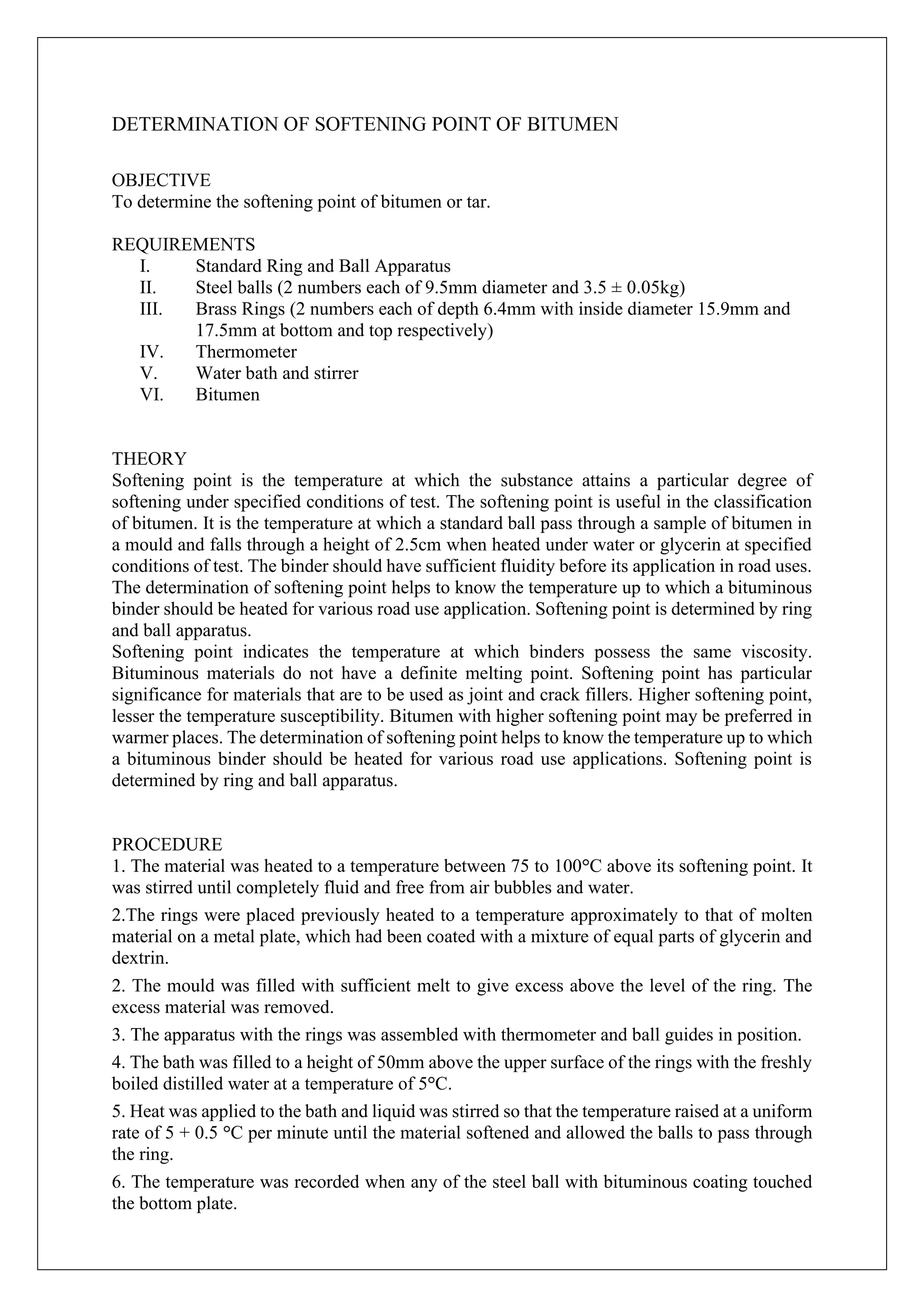 Bitumen Lab Report.pdf Lab reports transportation engineering i | PDF