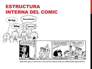 ESTRUCTURA 
INTERNA DEL COMIC 
Este mas que un comic en si es una tira cómica (hay sus diferencias) igual servirá 
 