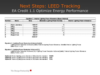 Next Steps: LEED Tracking EA Credit 1.1 Optimize Energy Performance The Design Partnership 