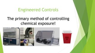 Engineered Controls
The primary method of controlling
chemical exposure!
 