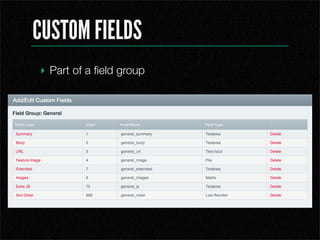 CUSTOM FIELDS
? Part of a ?eld group
 